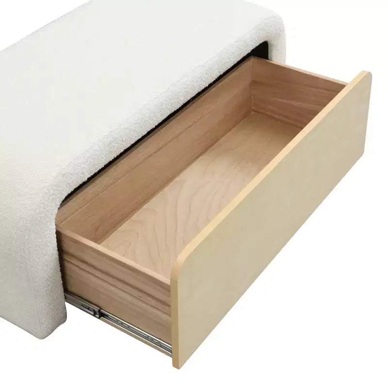 Pouf ottoman moderne rembourré en tissu bouclé avec tiroir