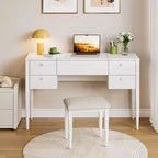 Coiffeuse de maquillage de 47" avec miroir rabattable, 3 modes d'éclairage, coiffeuse 3-en-1 avec 5 tiroirs, coiffeuse avec chaise pour chambre à coucher