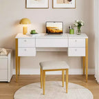 Coiffeuse de maquillage de 47" avec miroir rabattable, 3 modes d'éclairage, coiffeuse 3-en-1 avec 5 tiroirs, coiffeuse avec chaise pour chambre à coucher