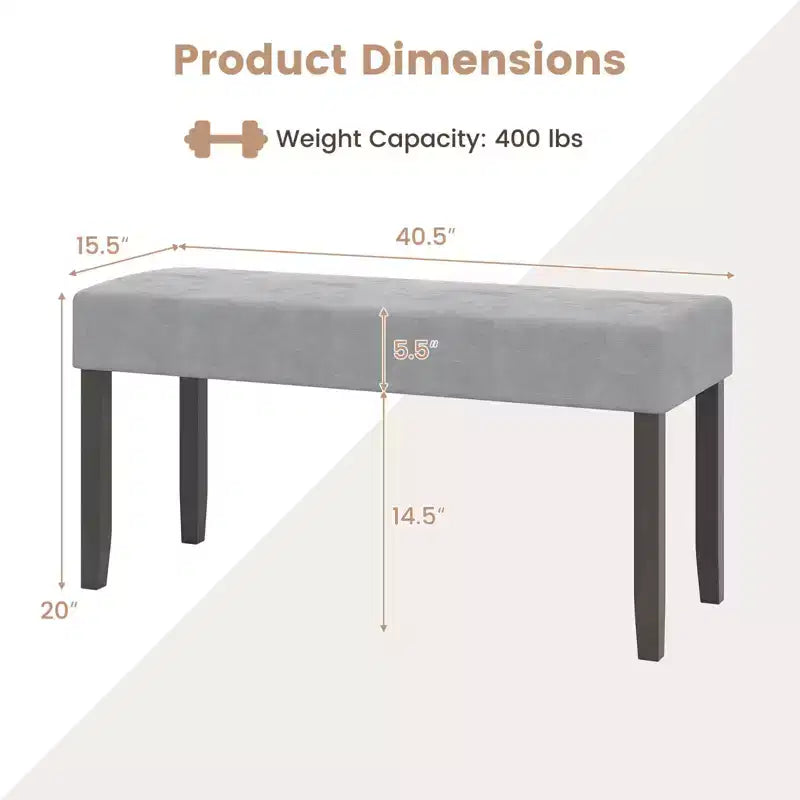 Banc de couloir rembourré 1/2 pièce avec assise matelassée et pieds en bois d'hévéa massif pour salon