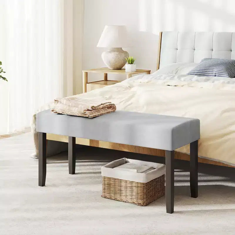 Banc de couloir rembourré 1/2 pièce avec assise matelassée et pieds en bois d'hévéa massif pour salon
