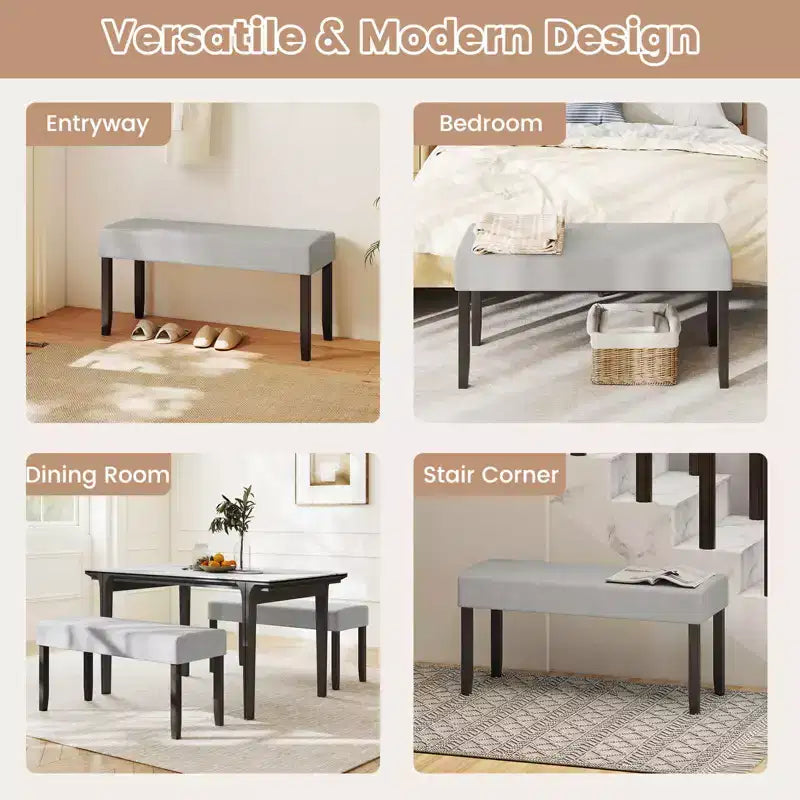 Banc de couloir rembourré 1/2 pièce avec assise matelassée et pieds en bois d'hévéa massif pour salon