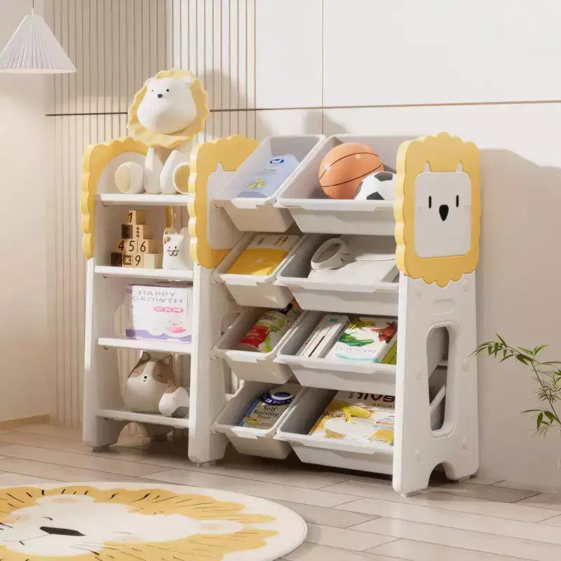 Kids Bookshelf and Toy Storage, 4-Tier Toy Organizers W/8 Removable Storage Bins, Kids Toy Storage Organizer for Study Room