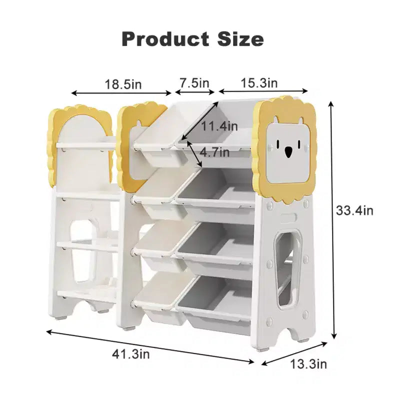 Étagère à livres et rangement de jouets pour enfants, organisateurs de jouets à 4 niveaux avec 8 bacs de rangement amovibles, organisateur de rangement de jouets pour enfants pour salle d'étude