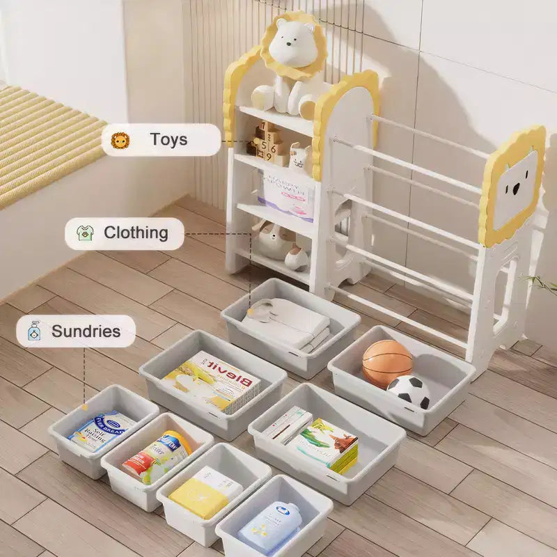 Étagère à livres et rangement de jouets pour enfants, organisateurs de jouets à 4 niveaux avec 8 bacs de rangement amovibles, organisateur de rangement de jouets pour enfants pour salle d'étude