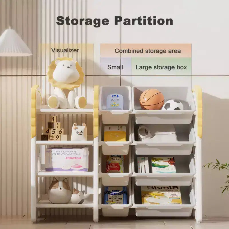 Étagère à livres et rangement de jouets pour enfants, organisateurs de jouets à 4 niveaux avec 8 bacs de rangement amovibles, organisateur de rangement de jouets pour enfants pour salle d'étude