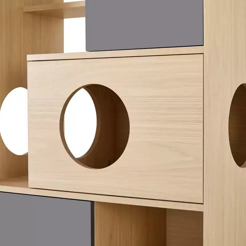 Étagère à livres 2 en 1 avec arbre à chat, vitrine, cache-litière, étagère d'escalade, bibliothèque de rangement, naturel