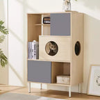Étagère à livres 2 en 1 avec arbre à chat, vitrine, cache-litière, étagère d'escalade, bibliothèque de rangement, naturel