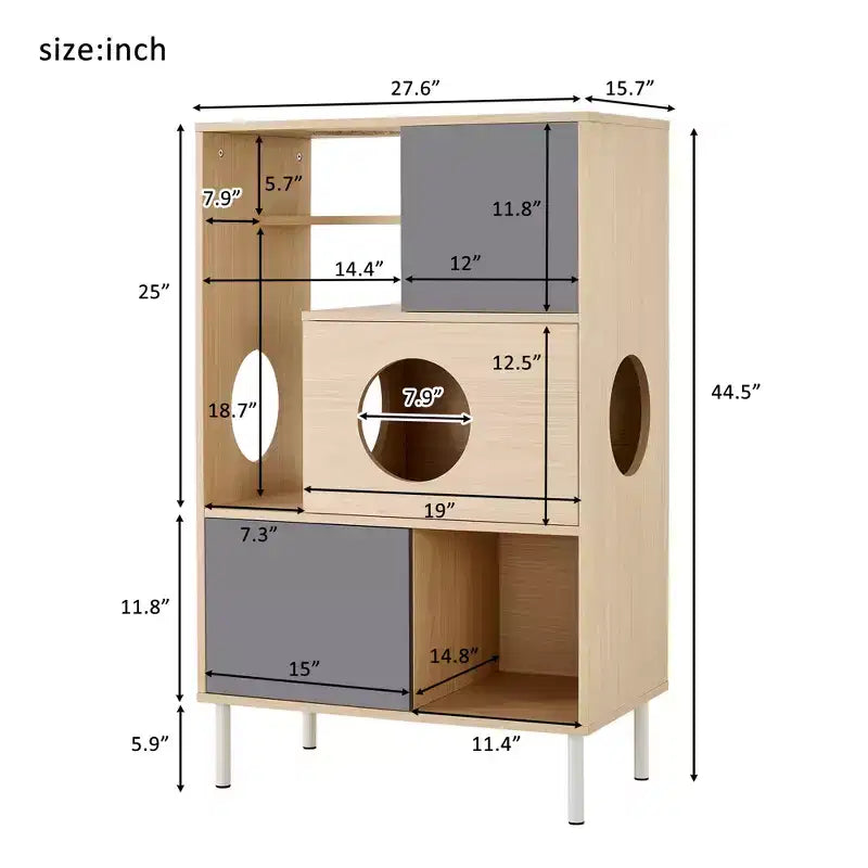Étagère à livres 2 en 1 avec arbre à chat, vitrine, cache-litière, étagère d'escalade, bibliothèque de rangement, naturel