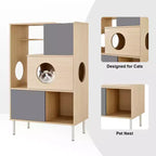 Étagère à livres 2 en 1 avec arbre à chat, vitrine, cache-litière, étagère d'escalade, bibliothèque de rangement, naturel
