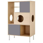 Étagère à livres 2 en 1 avec arbre à chat, vitrine, cache-litière, étagère d'escalade, bibliothèque de rangement, naturel