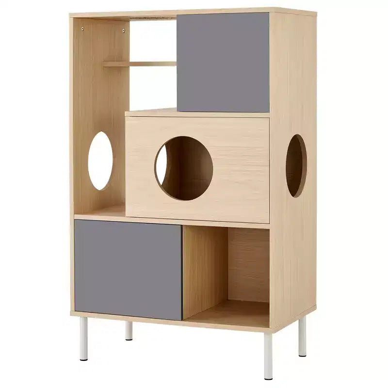 Étagère à livres 2 en 1 avec arbre à chat, vitrine, cache-litière, étagère d'escalade, bibliothèque de rangement, naturel