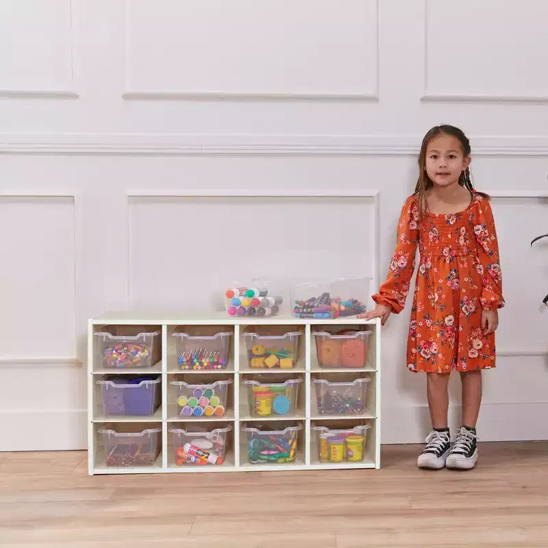 Meuble de rangement 12 casiers et 15 bacs à façade ouverte, 3x4, Meuble pour enfants