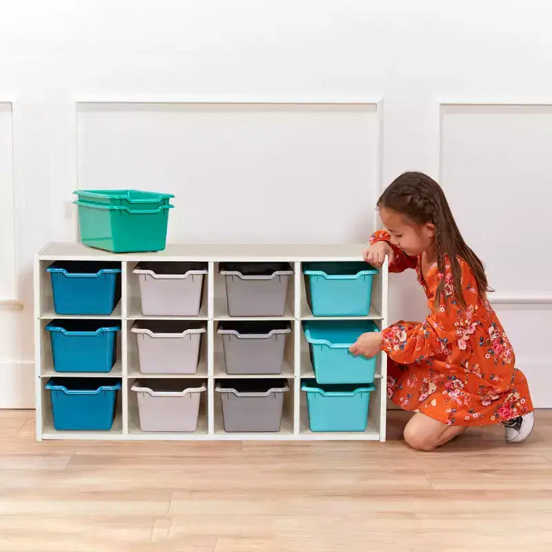 Meuble de rangement 12 casiers et 15 bacs à façade ouverte, 3x4, Meuble pour enfants