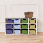 Meuble de rangement 12 casiers et 15 bacs à façade ouverte, 3x4, Meuble pour enfants