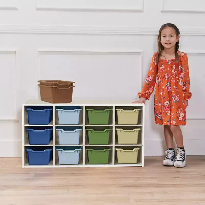 Meuble de rangement 12 casiers et 15 bacs à façade ouverte, 3x4, Meuble pour enfants