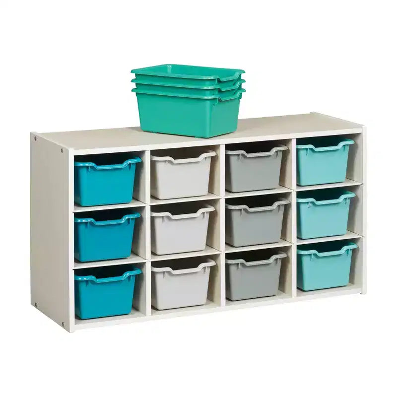 Meuble de rangement 12 casiers et 15 bacs à façade ouverte, 3x4, Meuble pour enfants