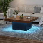 Square Coffee Table with Led Lights, 35 inch Living Room Tables, Modern Coffee Tables with Plug-in 16-Color LED Lights for Home Office Brown