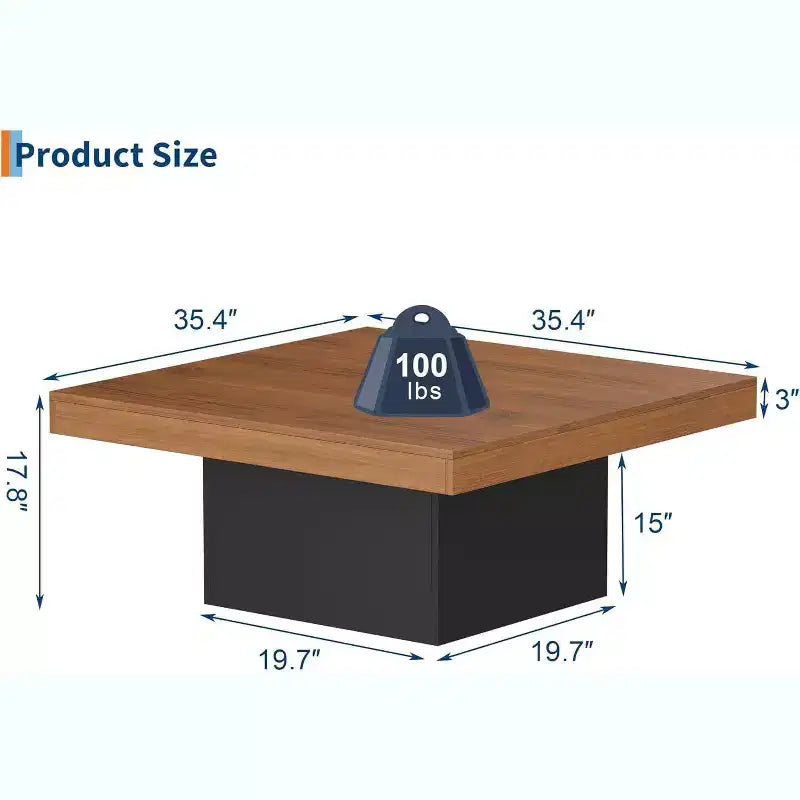 Table basse carrée avec lumières LED, tables de salon de 89 cm, tables basses modernes avec lumières LED 16 couleurs enfichables pour bureau à domicile, marron