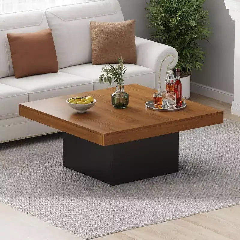 Table basse carrée avec lumières LED, tables de salon de 89 cm, tables basses modernes avec lumières LED 16 couleurs enfichables pour bureau à domicile, marron