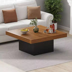 Table basse carrée avec lumières LED, tables de salon de 89 cm, tables basses modernes avec lumières LED 16 couleurs enfichables pour bureau à domicile, marron