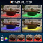 Table basse carrée avec lumières LED, tables de salon de 89 cm, tables basses modernes avec lumières LED 16 couleurs enfichables pour bureau à domicile, marron