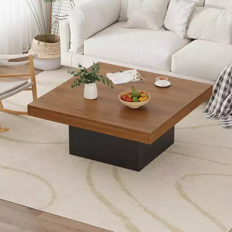 Table basse carrée avec lumières LED, tables de salon de 89 cm, tables basses modernes avec lumières LED 16 couleurs enfichables pour bureau à domicile, marron