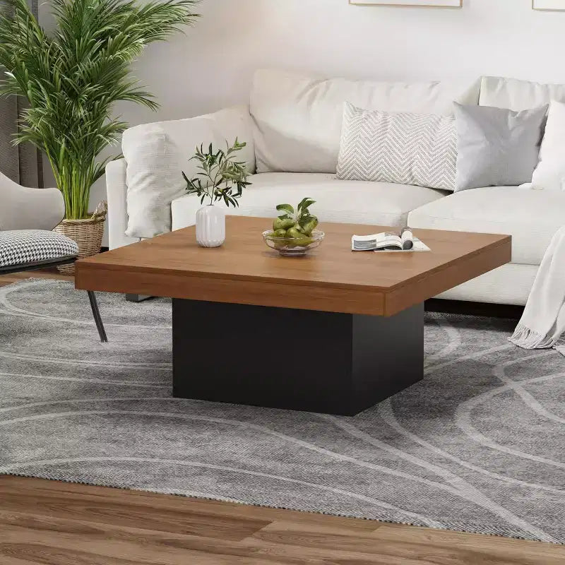 Table basse carrée avec lumières LED, tables de salon de 89 cm, tables basses modernes avec lumières LED 16 couleurs enfichables pour bureau à domicile, marron
