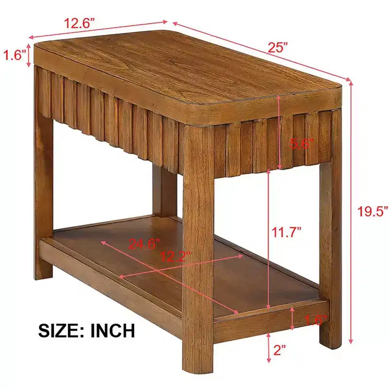 Table d'appoint rectangulaire de ferme de 25 pouces avec étagère de rangement