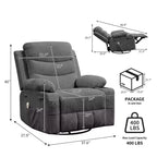 Fauteuil inclinable pivotant et surdimensionné avec massage et chauffage – Fauteuil inclinable pivotant manuel en tissu Lazy Boy pour adultes