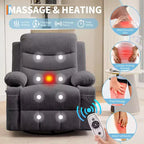 Fauteuil inclinable pivotant et surdimensionné avec massage et chauffage – Fauteuil inclinable pivotant manuel en tissu Lazy Boy pour adultes