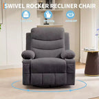 Fauteuil inclinable pivotant et surdimensionné avec massage et chauffage – Fauteuil inclinable pivotant manuel en tissu Lazy Boy pour adultes