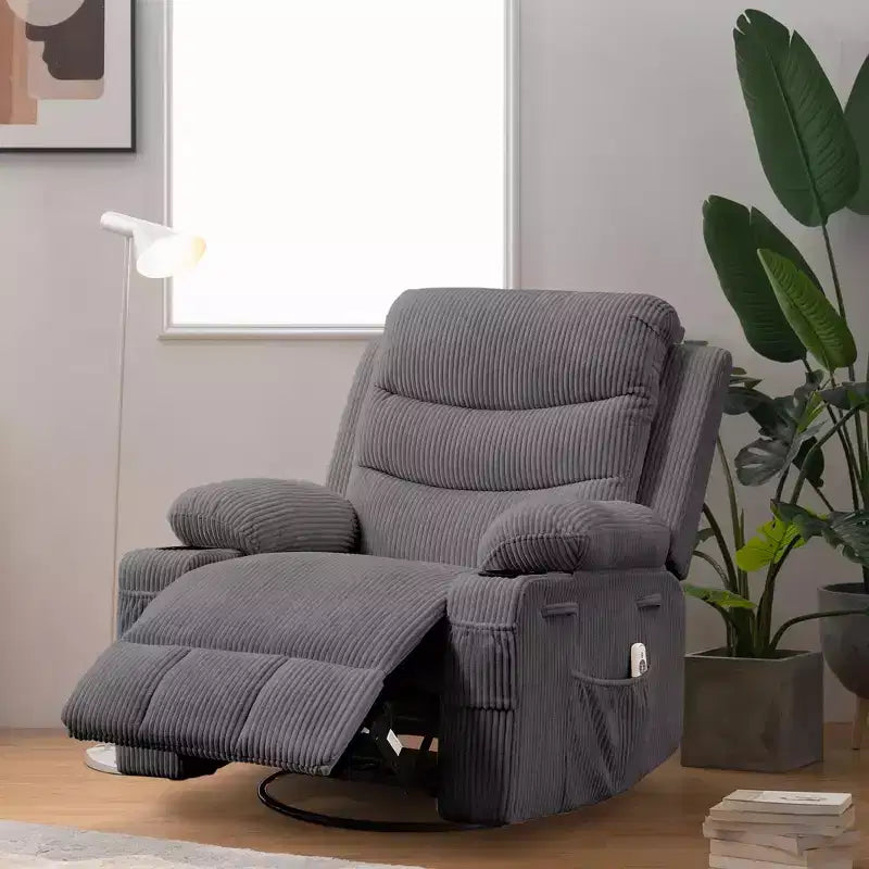 Fauteuil inclinable pivotant et surdimensionné avec massage et chauffage – Fauteuil inclinable pivotant manuel en tissu Lazy Boy pour adultes