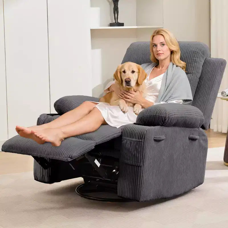 Fauteuil inclinable pivotant et surdimensionné avec massage et chauffage – Fauteuil inclinable pivotant manuel en tissu Lazy Boy pour adultes