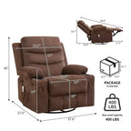 Fauteuil inclinable pivotant et surdimensionné avec massage et chauffage – Fauteuil inclinable pivotant manuel en tissu Lazy Boy pour adultes
