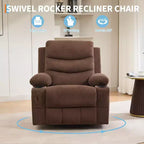 Fauteuil inclinable pivotant et surdimensionné avec massage et chauffage – Fauteuil inclinable pivotant manuel en tissu Lazy Boy pour adultes