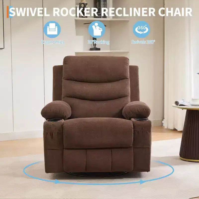 Fauteuil inclinable pivotant et surdimensionné avec massage et chauffage – Fauteuil inclinable pivotant manuel en tissu Lazy Boy pour adultes