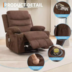 Fauteuil inclinable pivotant et surdimensionné avec massage et chauffage – Fauteuil inclinable pivotant manuel en tissu Lazy Boy pour adultes
