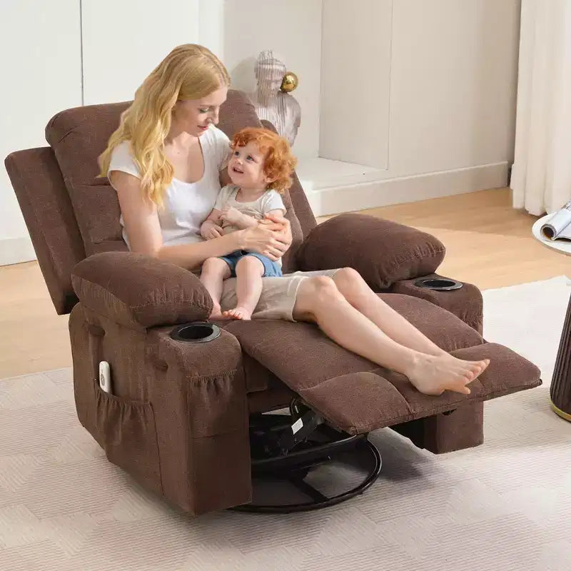 Fauteuil inclinable pivotant et surdimensionné avec massage et chauffage – Fauteuil inclinable pivotant manuel en tissu Lazy Boy pour adultes