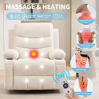 Fauteuil inclinable pivotant et surdimensionné avec massage et chauffage – Fauteuil inclinable pivotant manuel en tissu Lazy Boy pour adultes