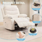 Fauteuil inclinable pivotant et surdimensionné avec massage et chauffage – Fauteuil inclinable pivotant manuel en tissu Lazy Boy pour adultes