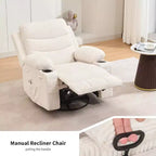 Fauteuil inclinable pivotant et surdimensionné avec massage et chauffage – Fauteuil inclinable pivotant manuel en tissu Lazy Boy pour adultes