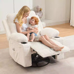 Fauteuil inclinable pivotant et surdimensionné avec massage et chauffage – Fauteuil inclinable pivotant manuel en tissu Lazy Boy pour adultes