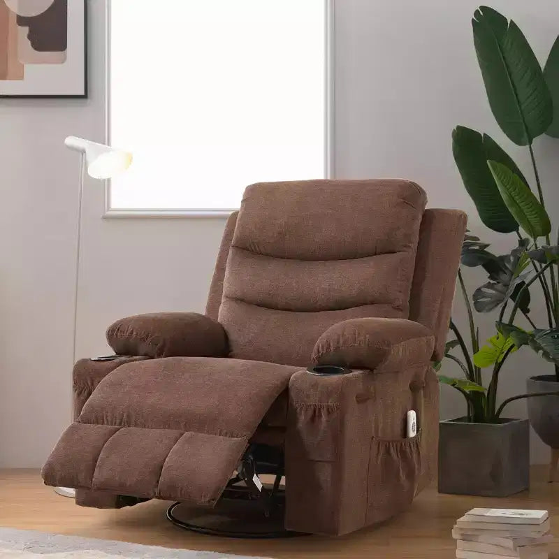 Fauteuil inclinable pivotant et surdimensionné avec massage et chauffage – Fauteuil inclinable pivotant manuel en tissu Lazy Boy pour adultes
