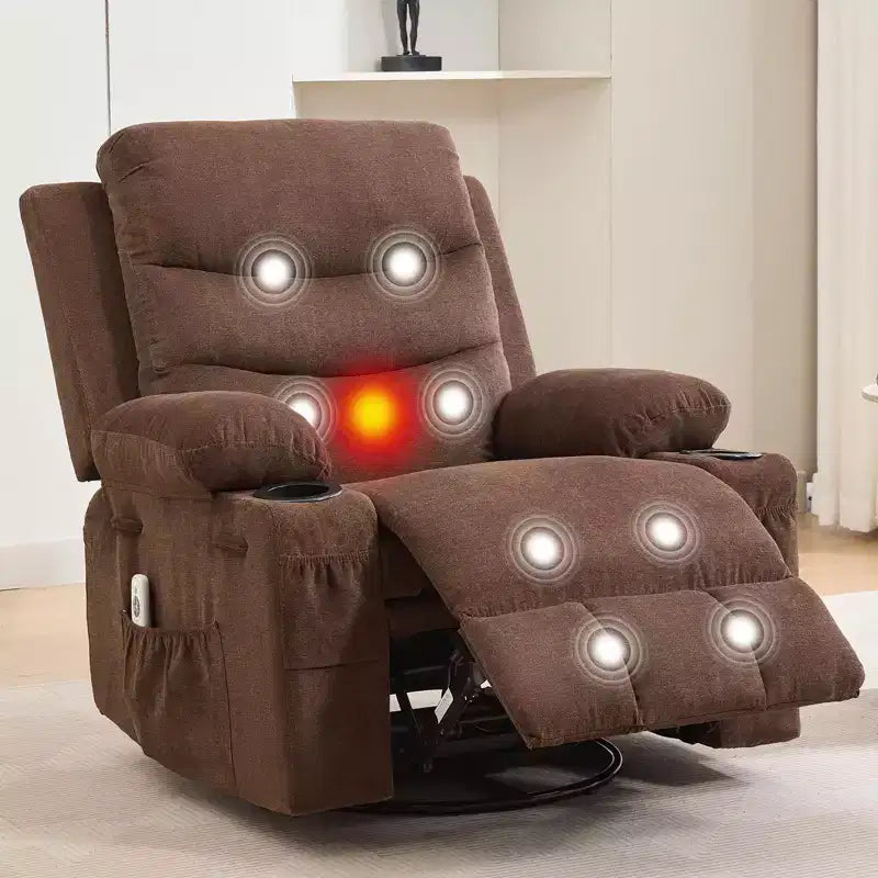 Fauteuil inclinable pivotant et surdimensionné avec massage et chauffage – Fauteuil inclinable pivotant manuel en tissu Lazy Boy pour adultes