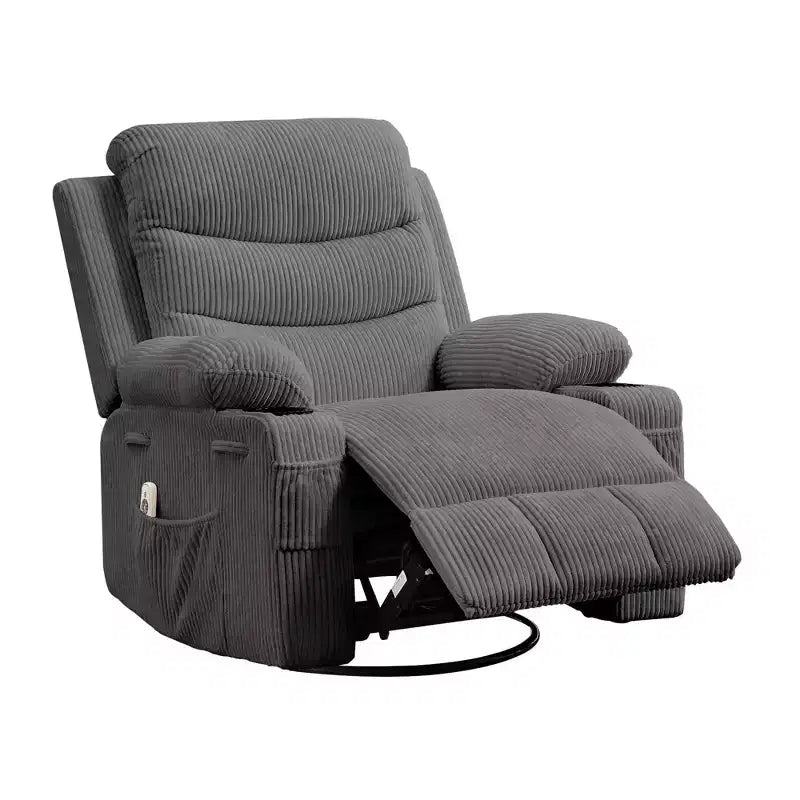 Fauteuil inclinable pivotant et surdimensionné avec massage et chauffage – Fauteuil inclinable pivotant manuel en tissu Lazy Boy pour adultes