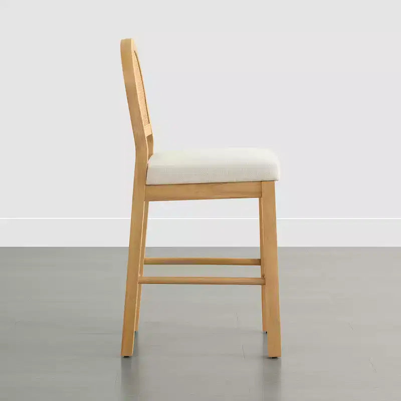 Tabouret de comptoir bohème en rotin avec dossier incurvé et assise coussinée