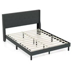 Costway Queen Size Bed Frame Linen Upholstered Mattress Foundation with Wooden Slats
