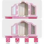 Coiffeuse et chaise 2-en-1 pour filles, miroir triptyque, grand rangement, miroir tactile, montage facile, pour chambre d'enfant, rose et blanc