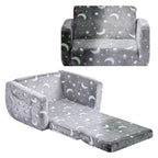 VEVOR 2-in-1 Kids Sofa, Foldable Toddler Soft Couch with Armrests, Glow in the Dark Kids Couch Fold Out with 28D Sponge & Flannel, M, Gray